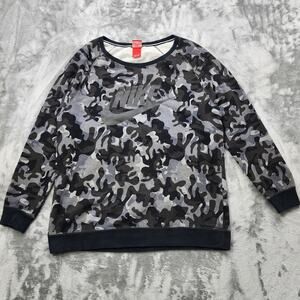 Nike Sweatshirt‎ Womens L Black Grey Camo Rally Crew Neck Pullover Casual Sporty